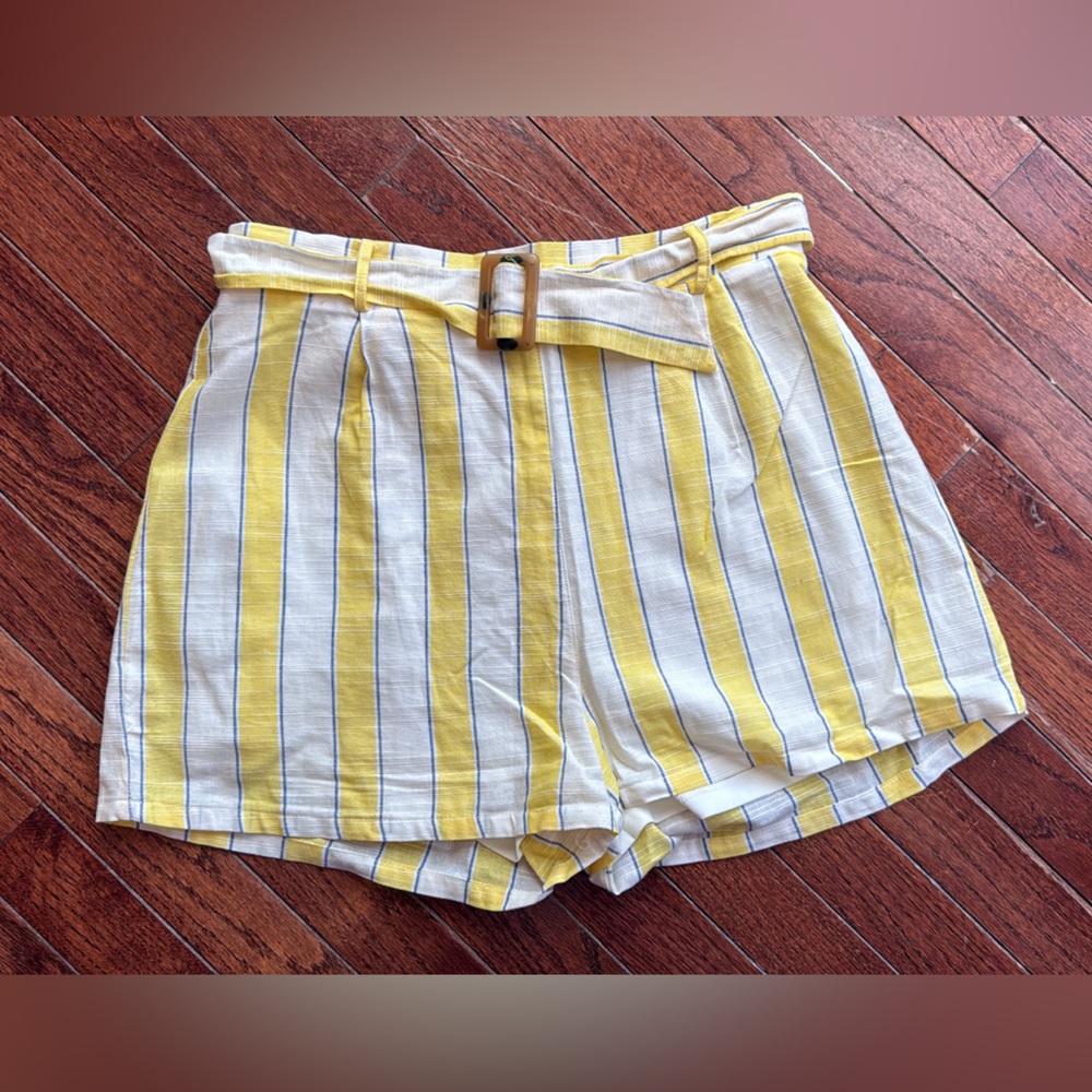 Altar'd State Yellow and White Striped High Waist Shorts